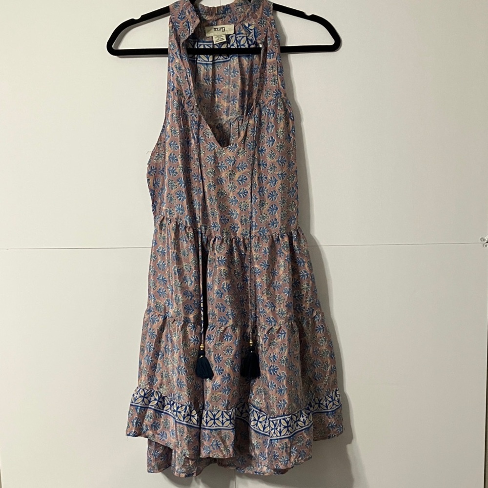 Zury Woman’s S/M Floral Sleeveless Dress with Tassels Silk